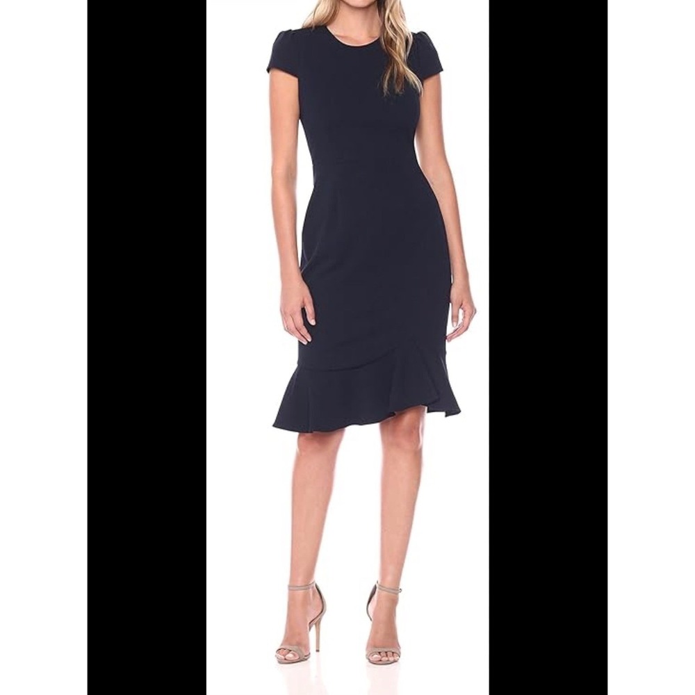 NWT Betsey Johnson Navy Blue Scuba Crepe Dress Ruffle Hem Cocktail Dress Size 10